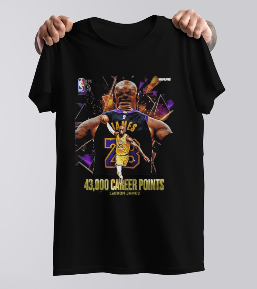 LeBron James NBA 43000 Career Points Achievement 23 Lakers T-Shirt