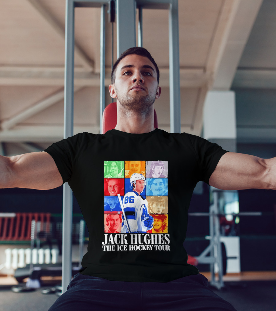 Jack Hughes 86 The Ice Hockey Tour Colorful Portrait Compilation T-Shirt