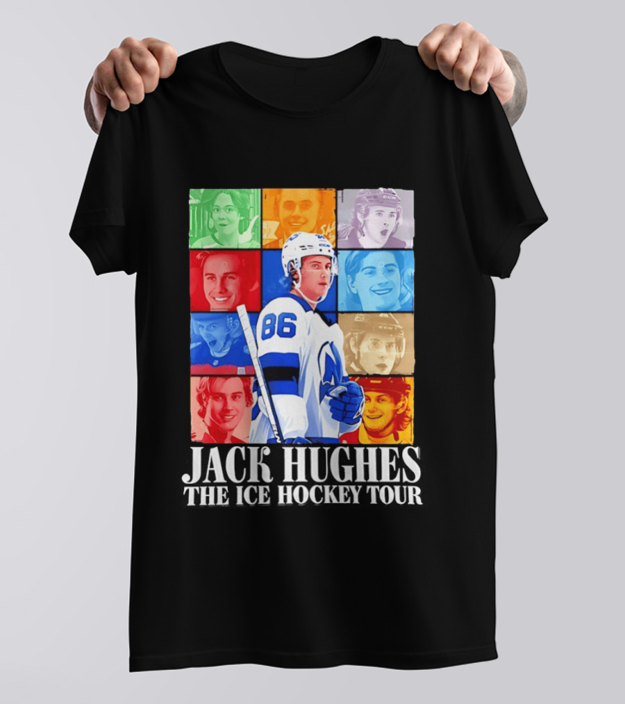 Jack Hughes 86 The Ice Hockey Tour Colorful Portrait Compilation T-Shirt