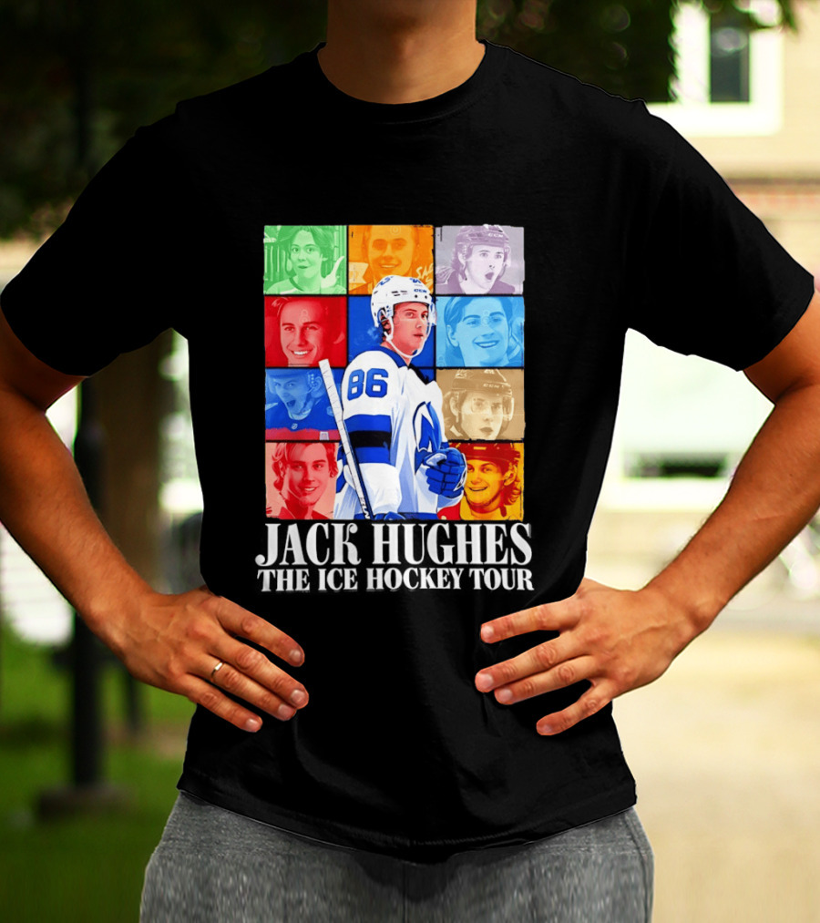 Jack Hughes 86 The Ice Hockey Tour Colorful Portrait Compilation T-Shirt