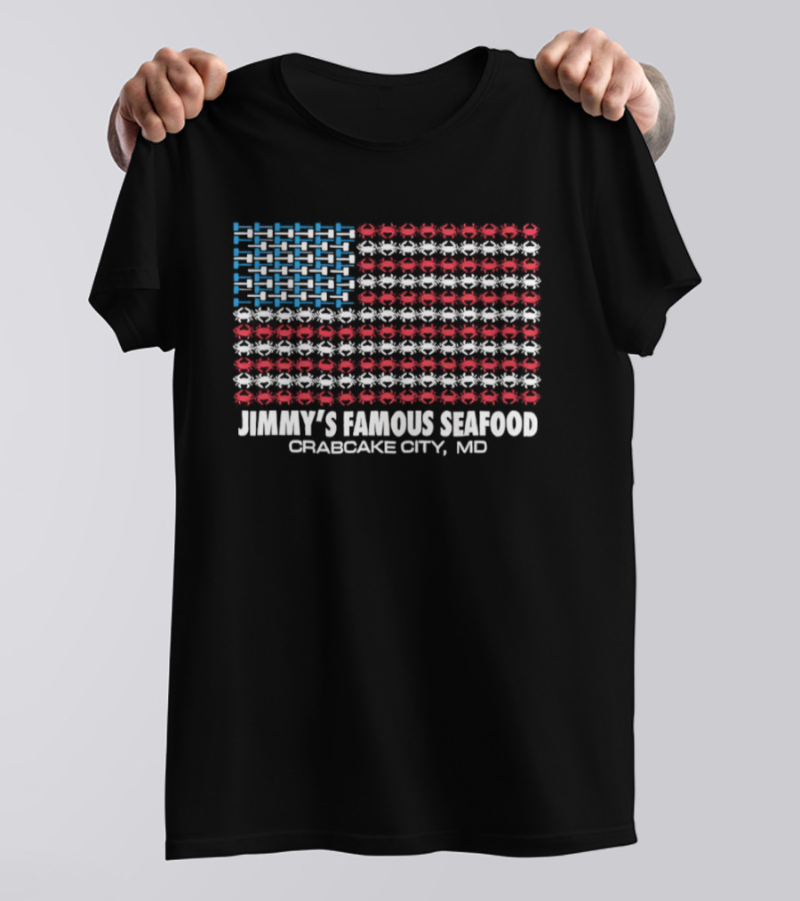 Crab Flag Jimmy's Famous Seafood Crabcake City MD USA Flag T-Shirt
