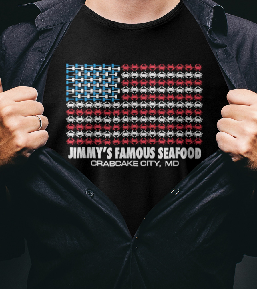 Crab Flag Jimmy's Famous Seafood Crabcake City MD USA Flag T-Shirt