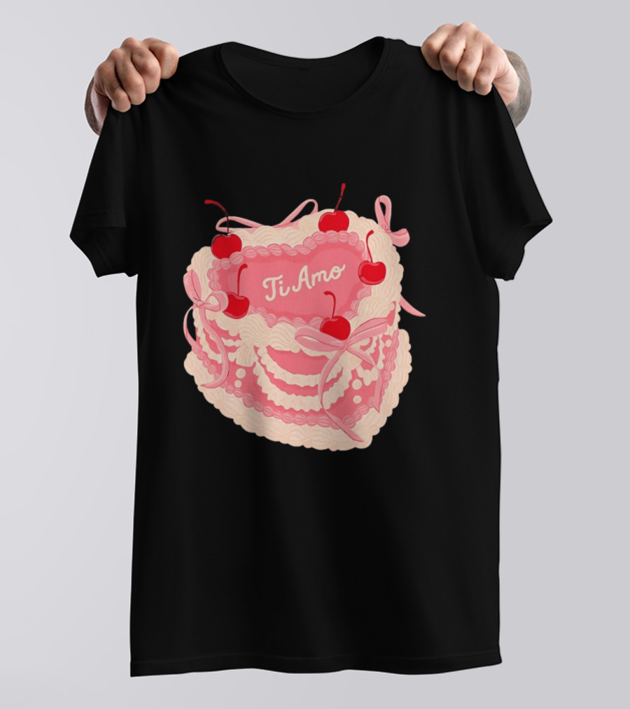 Ti Amo Heart Cake With Cherries And Bows T-Shirt