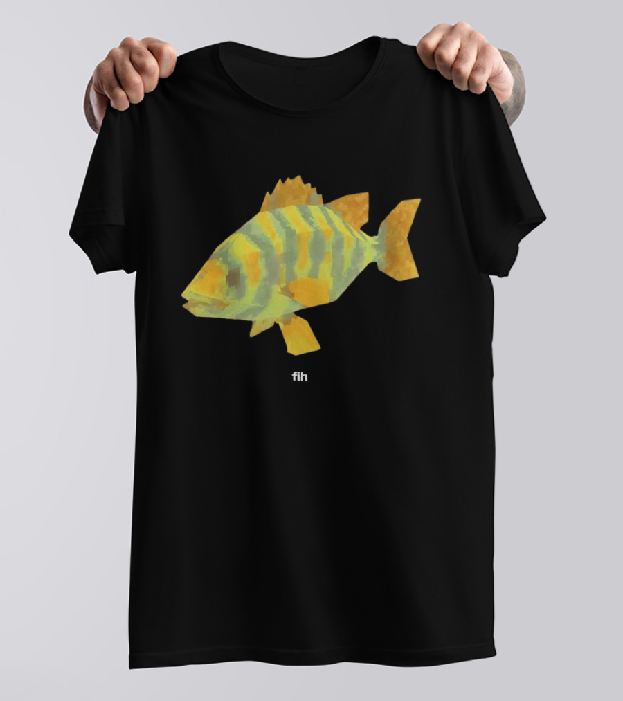Low Poly Fish Yellow Green Striped Pixels T-Shirt
