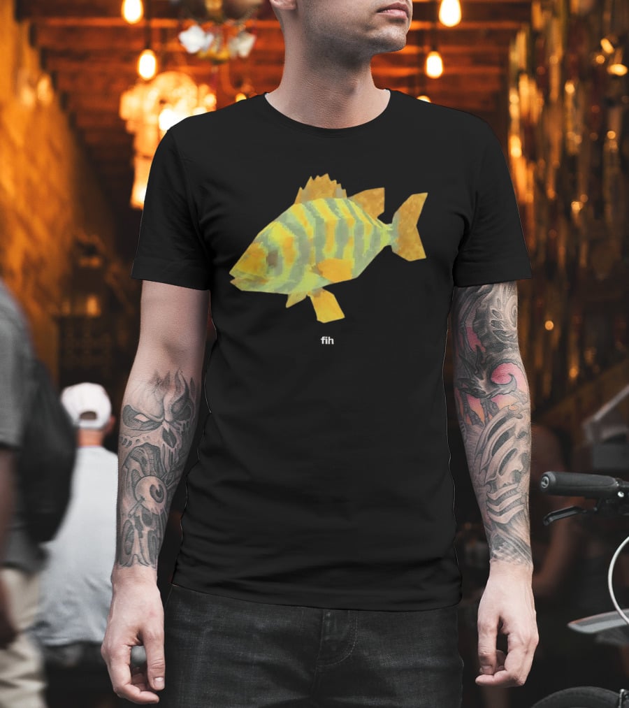 Low Poly Fish Yellow Green Striped Pixels T-Shirt