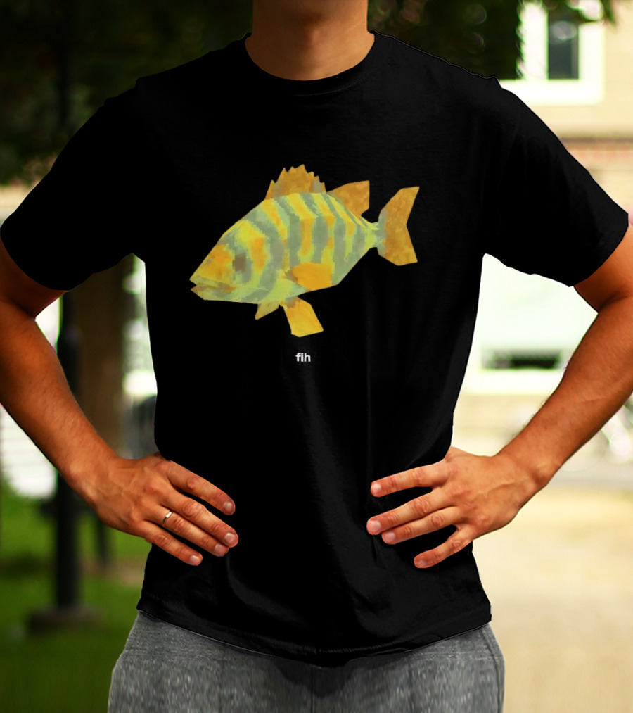 Low Poly Fish Yellow Green Striped Pixels T-Shirt