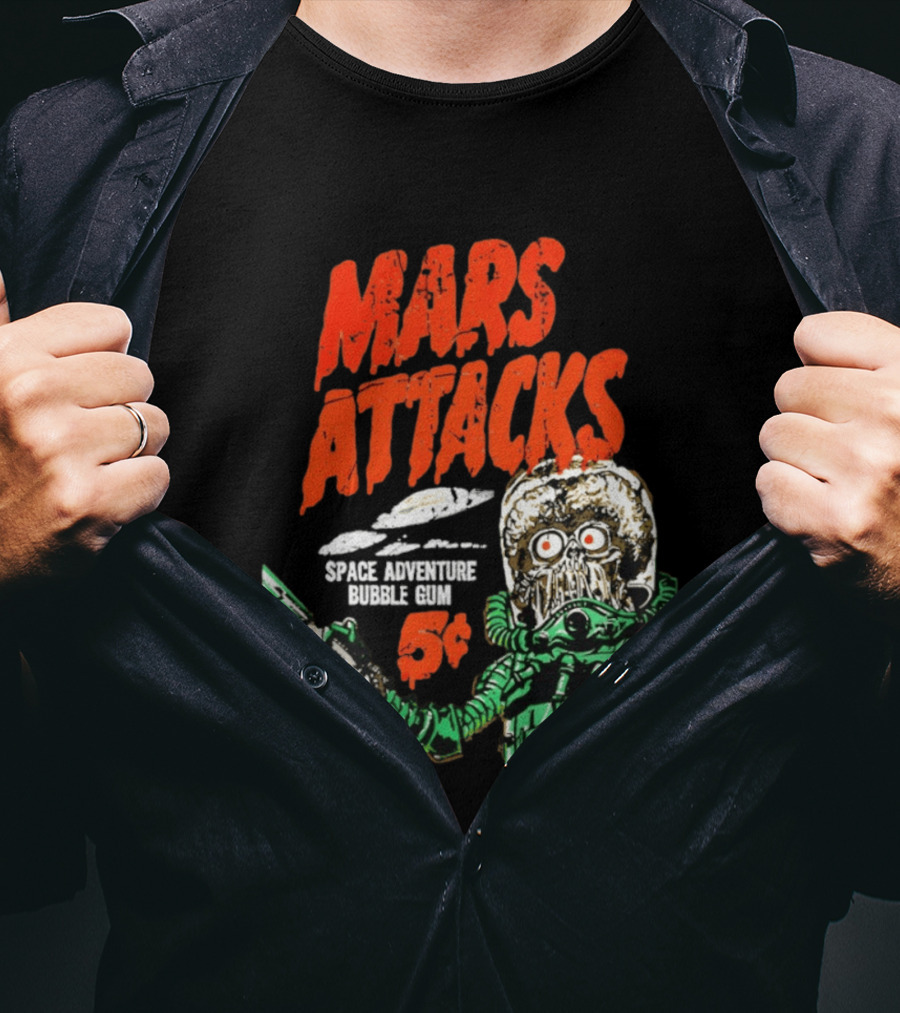 Mars Attacks Retro Space Adventure Bubble Gum 5 Cents Martian Comic T-Shirt
