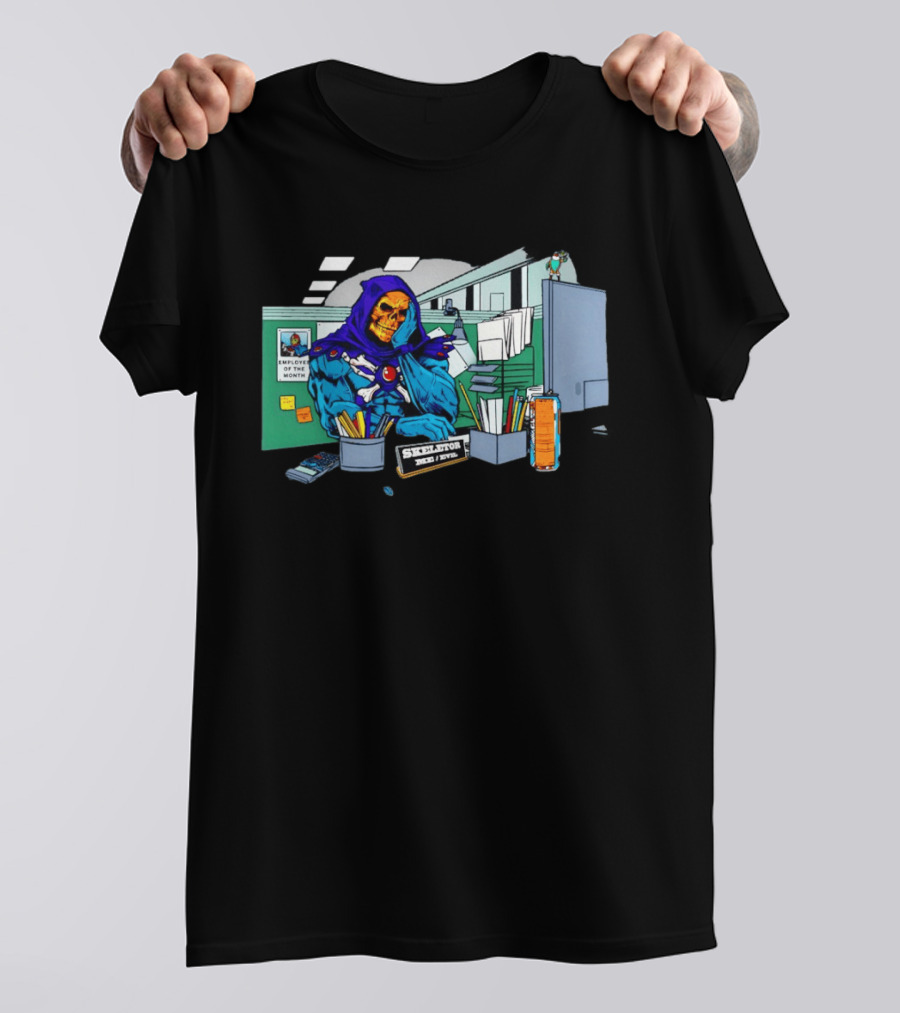 Skeletor Employee Of The Month Frustration In Office Cubicle Retro Humor T-Shirt