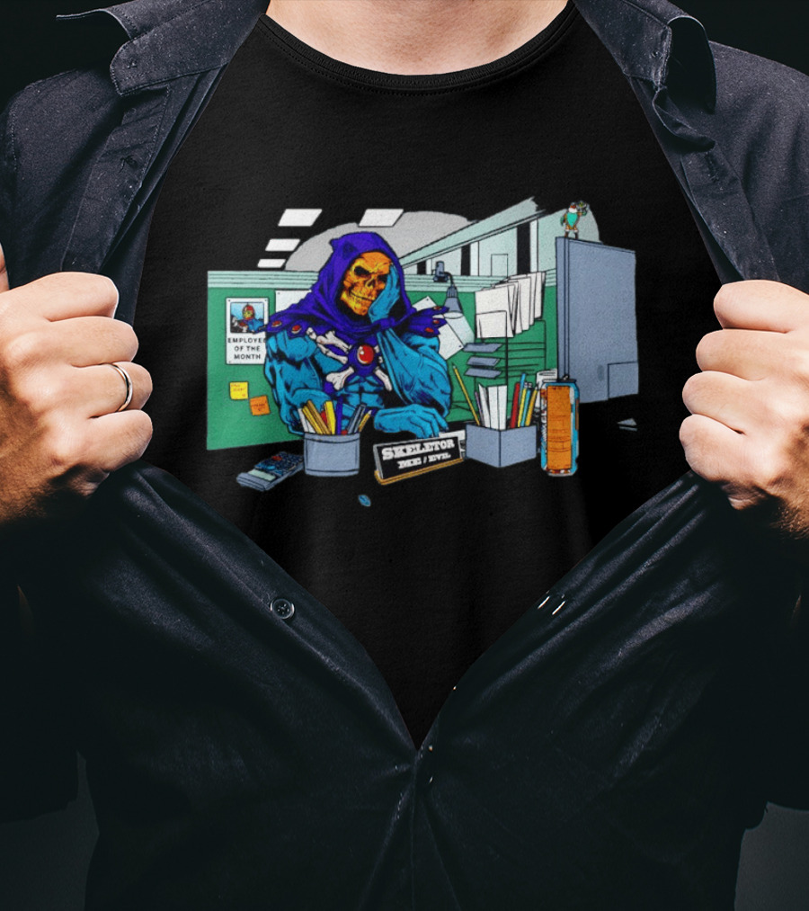Skeletor Employee Of The Month Frustration In Office Cubicle Retro Humor T-Shirt