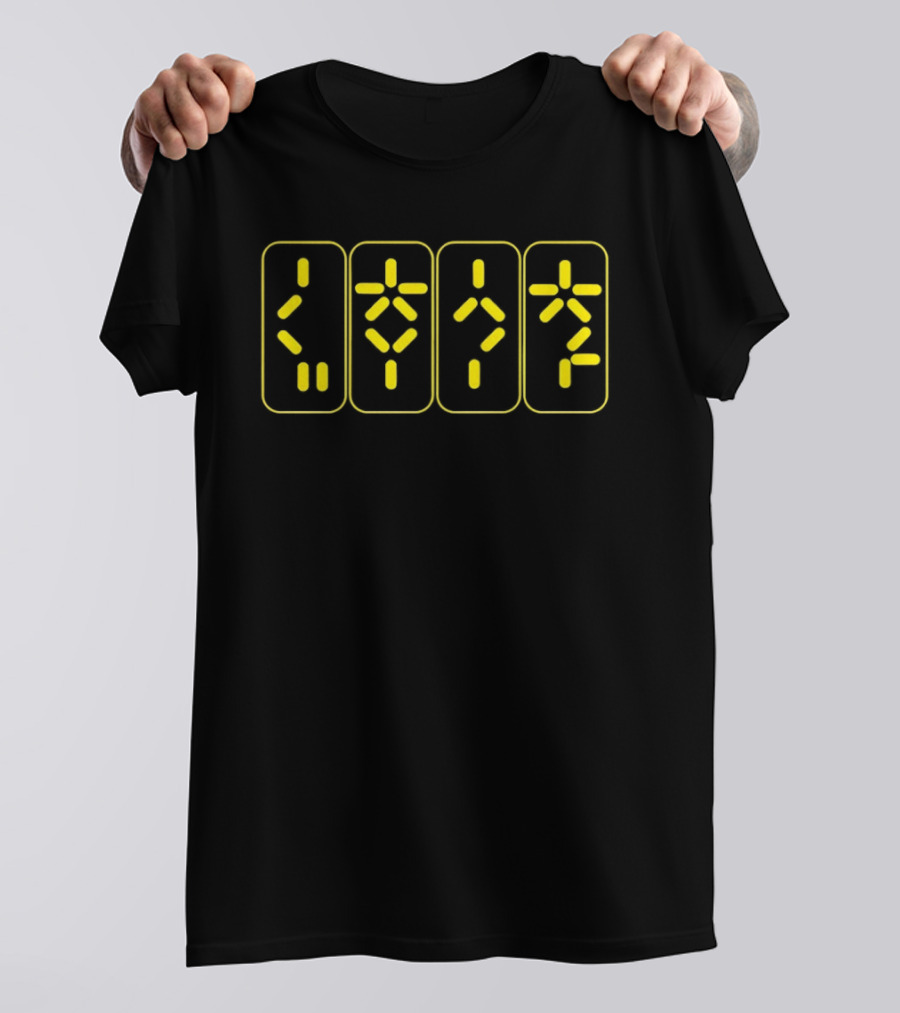 Synthetic Script Predator Geometric Yellow Glyphs T-Shirt
