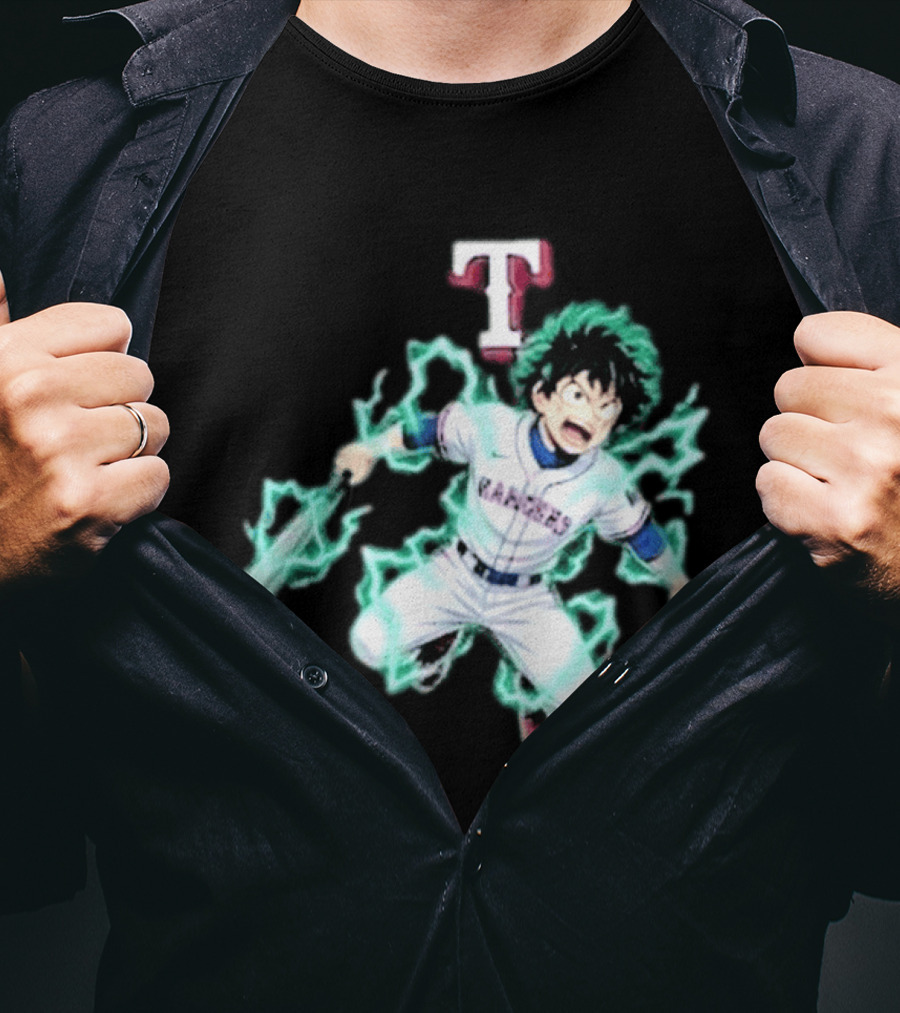 Deku My Hero Academia 2026 Texas Rangers MLB Collaboration Anime T-Shirt