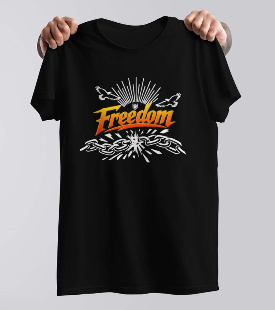 Freedom Unbroken Chains Soaring Birds Burst Of Light T-Shirt