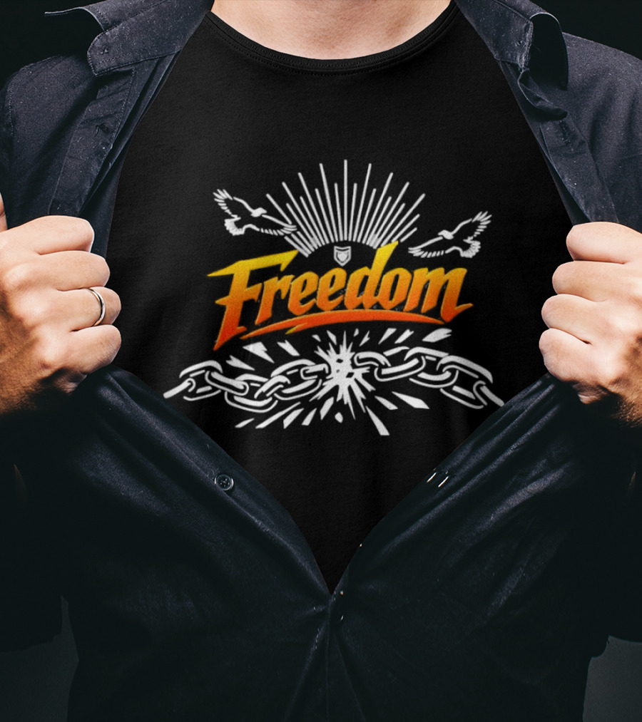 Freedom Unbroken Chains Soaring Birds Burst Of Light T-Shirt