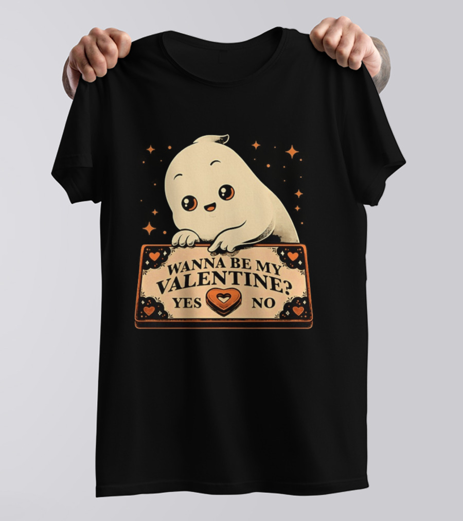 Ghost Ouija Wanna Be My Valentine Yes No Cute Valentine's Day Spirit T-Shirt