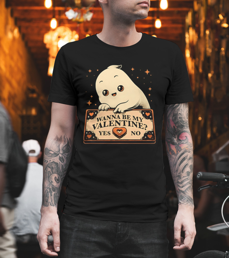 Ghost Ouija Wanna Be My Valentine Yes No Cute Valentine's Day Spirit T-Shirt