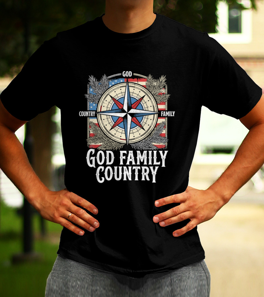 God Family Country Compass American Flag Patriot USA T-Shirt