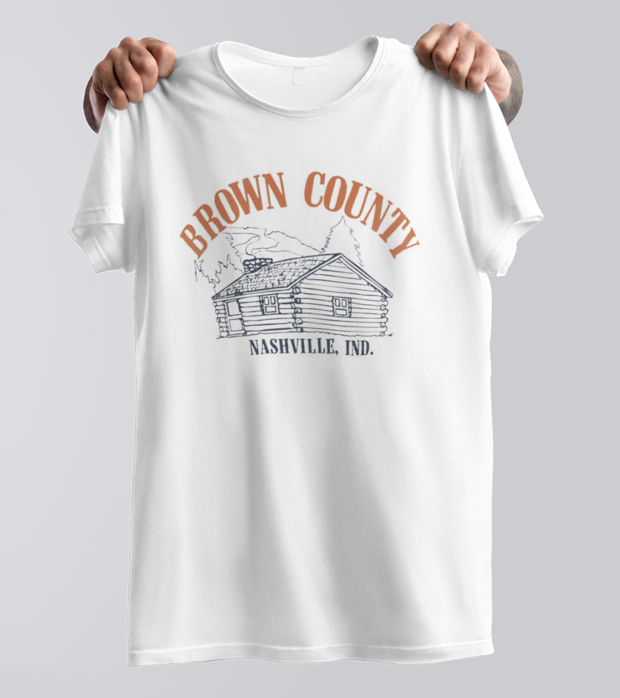 Brown County Nashville Ind Log Cabin Scene T-Shirt