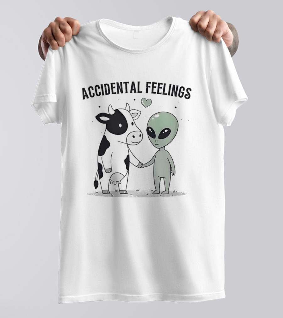 Accidental Feelings Cow And Alien Love With Heart T-Shirt