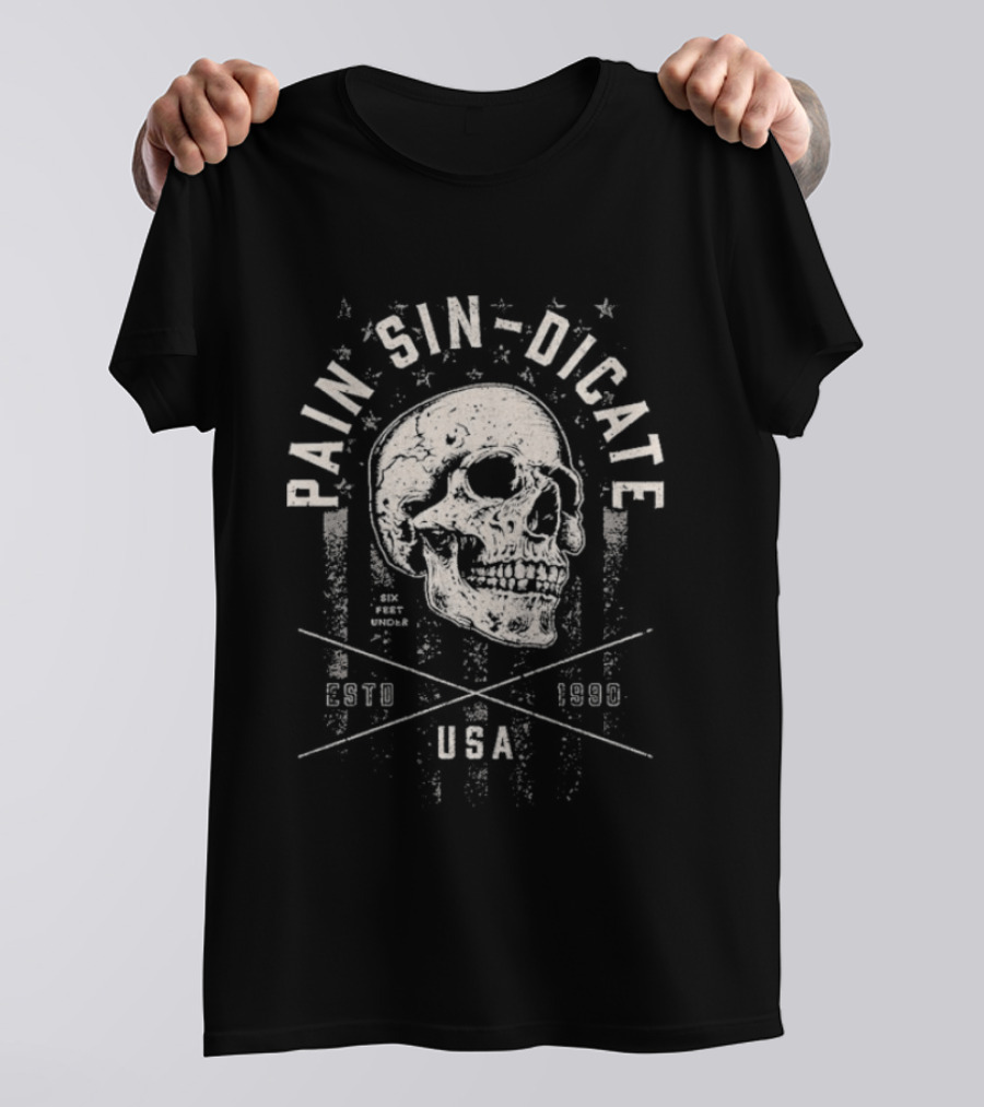 Mark Calaway The Undertaker Pain Sin Dicate Skull Est 1990 USA T-Shirt
