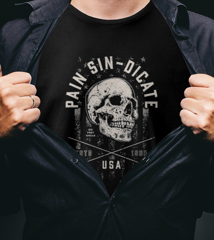 Mark Calaway The Undertaker Pain Sin Dicate Skull Est 1990 USA T-Shirt