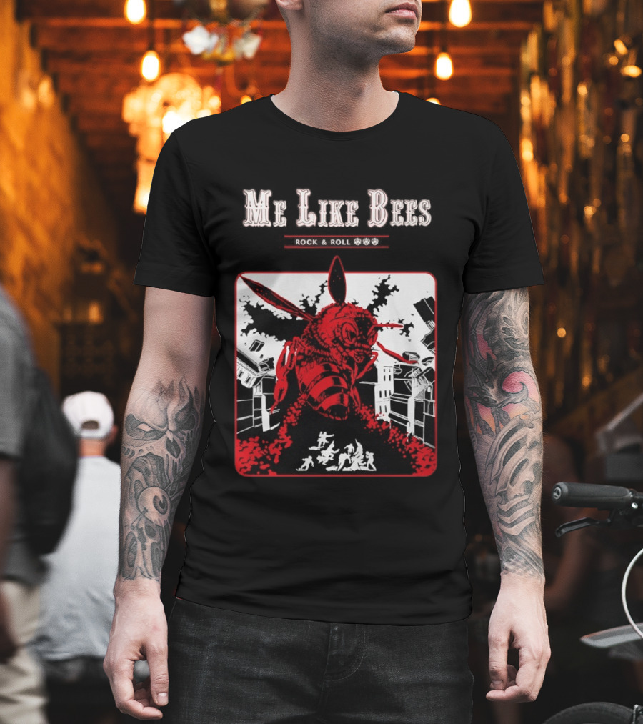 Me Like Bees Rock And Roll Urban Cartoon Style Destruction Scene T-Shirt