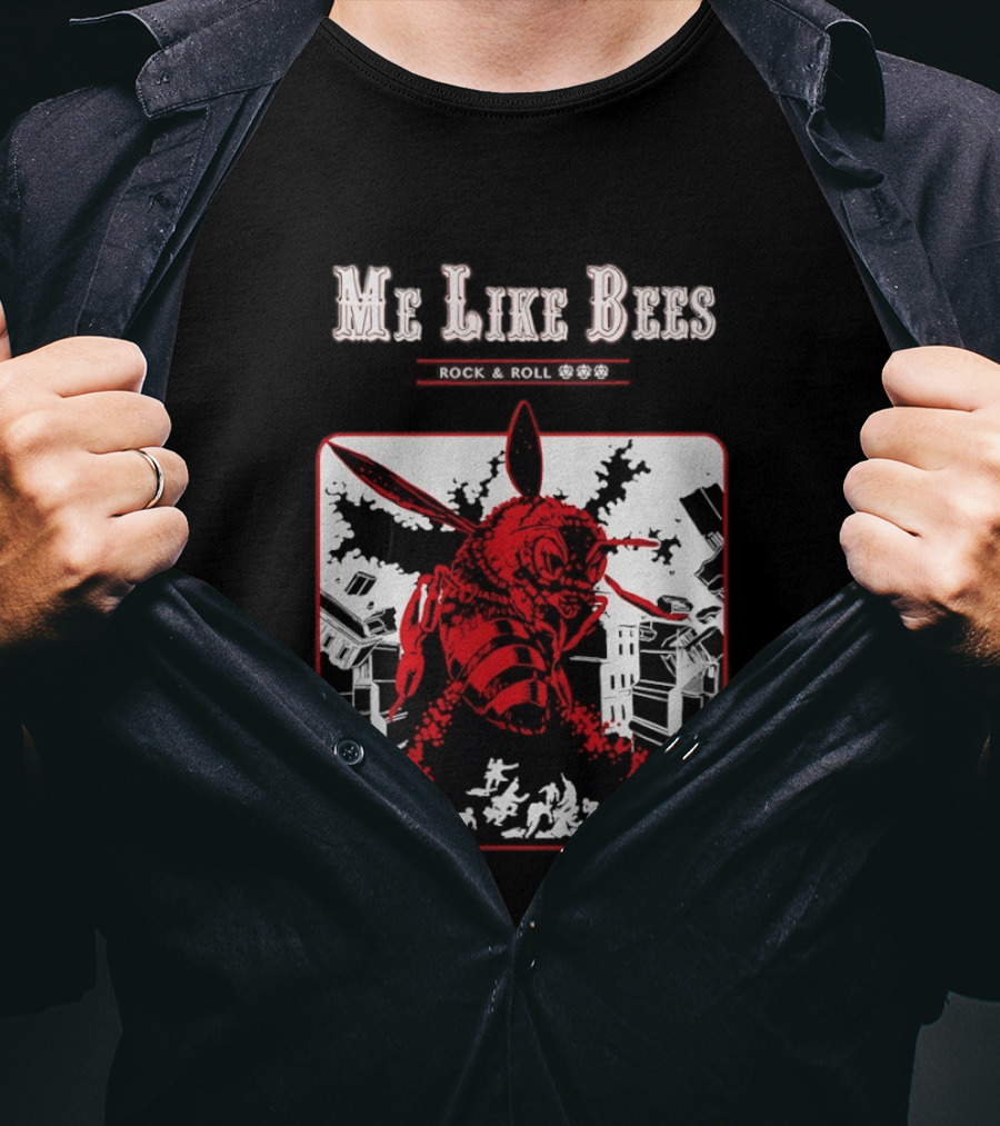 Me Like Bees Rock And Roll Urban Cartoon Style Destruction Scene T-Shirt