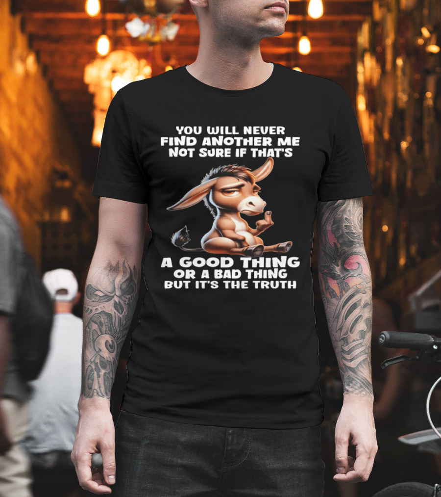 Donkey You Will Never Find Another Me Not Sure If That's A Good Thing Or A Bad Thing But It's The Truth Middle Finger T-Shirt