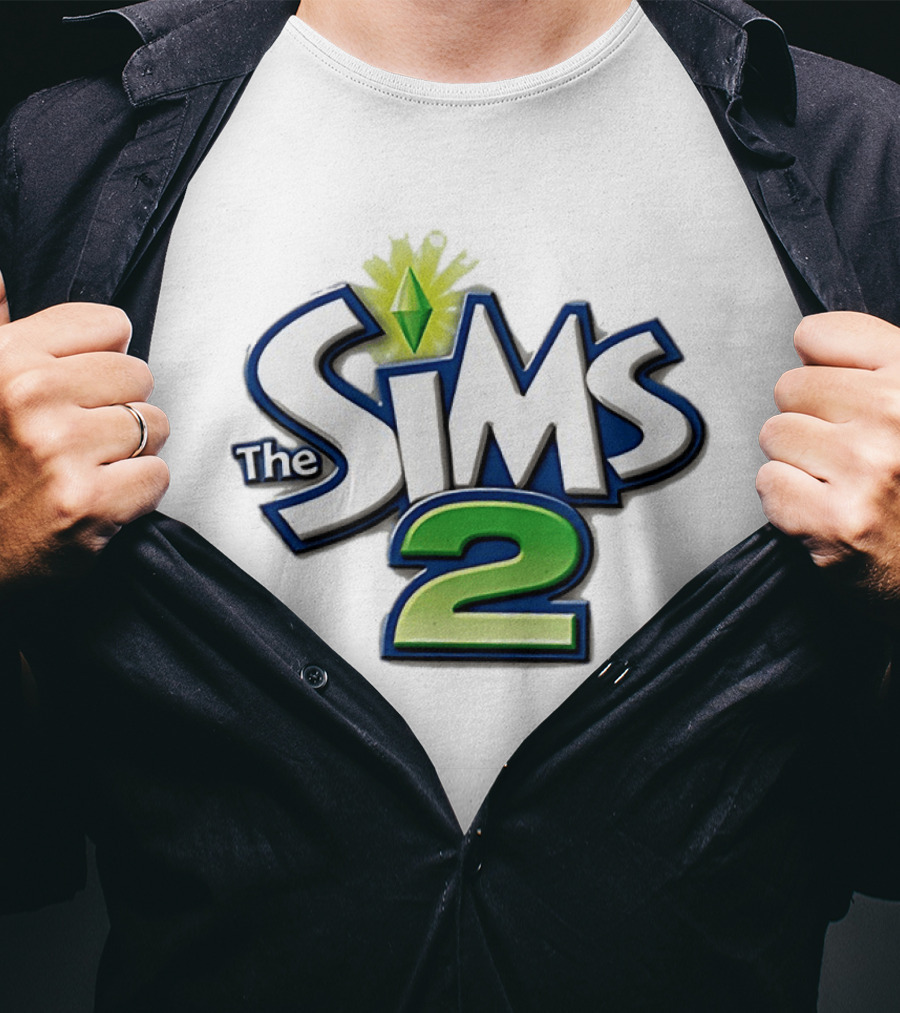 The Sims 2 Iconic Green Plumbob Logo With Classic Blue And Green T-Shirt