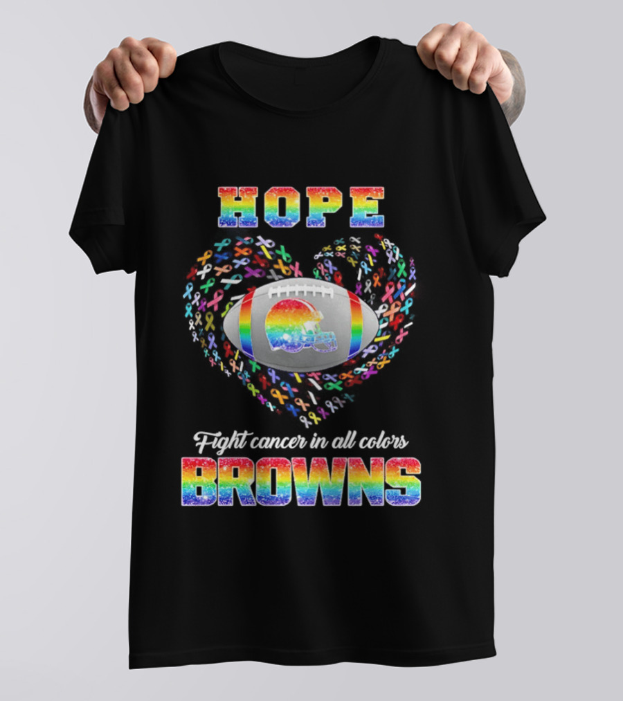 Hope Fight Cancer Cleveland Browns Rainbow Football Heart T-Shirt