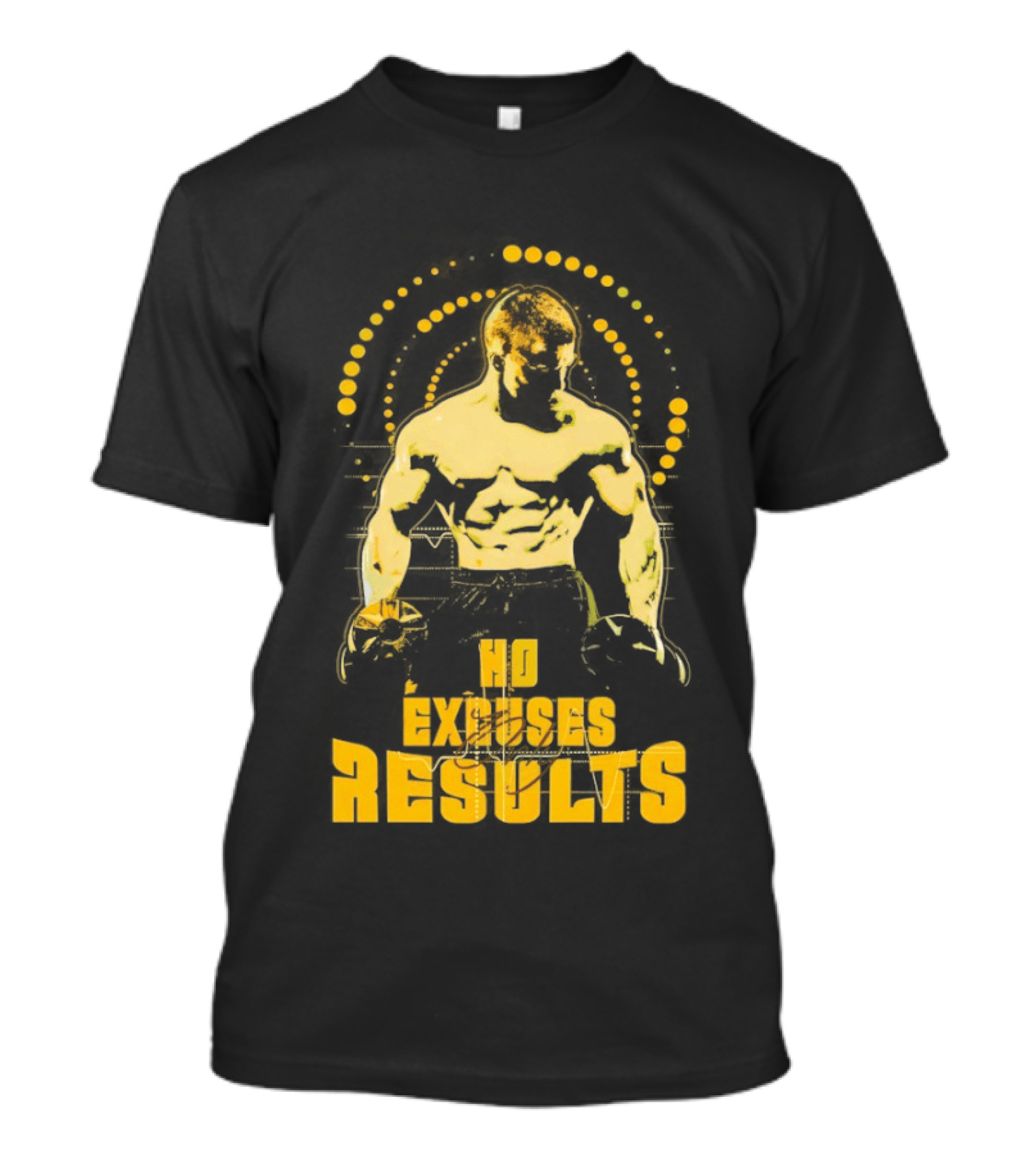 No Excuses Results Man Holding Dumbbell Strength Motivation T-Shirt