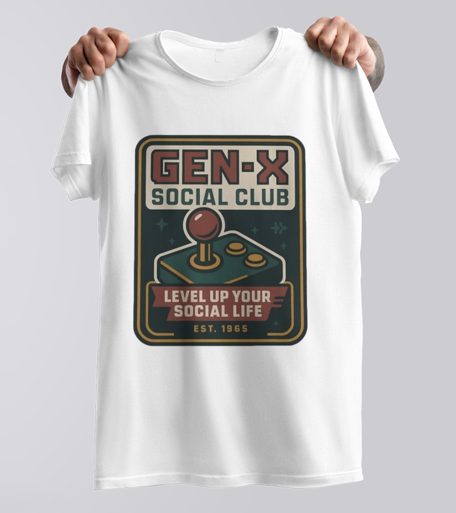 Gen X Social Club Level Up Your Social Life Est 1965 Retro Joystick T-Shirt