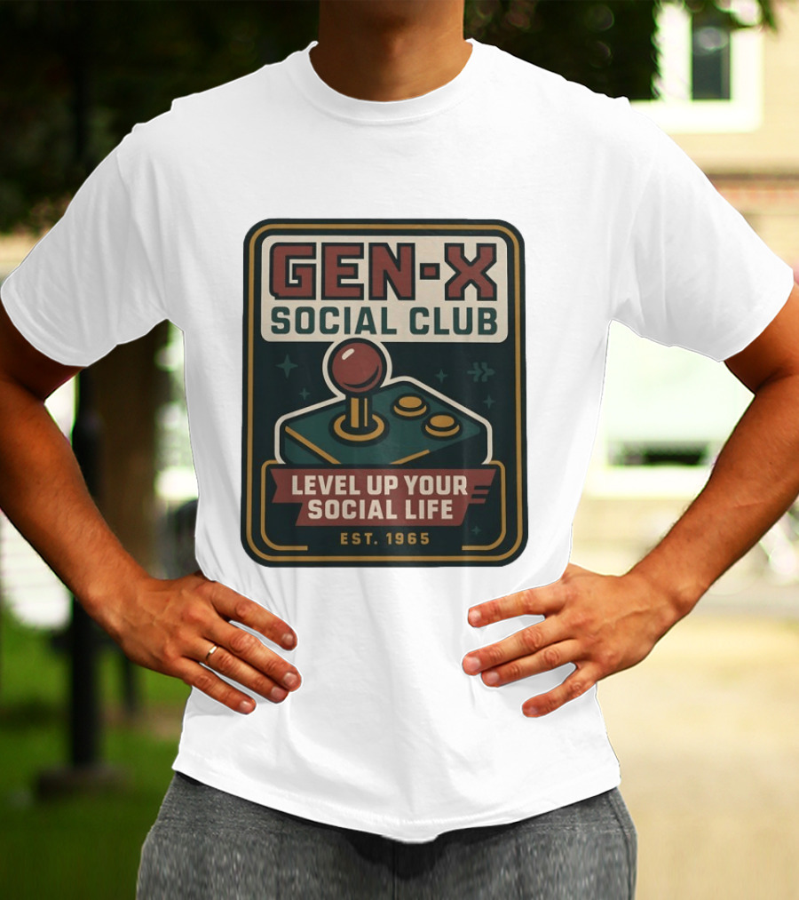 Gen X Social Club Level Up Your Social Life Est 1965 Retro Joystick T-Shirt
