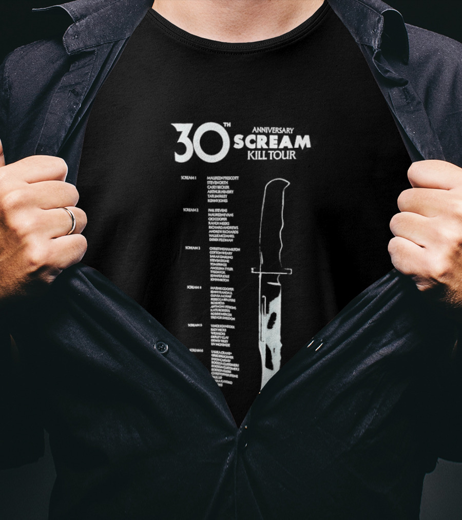 Scream Horror Movie 30th Anniversary Kill Tour Knife Graphic With Tour Dates T-Shirt