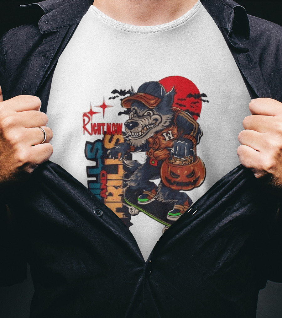 Michigan Wolverines Right Now Chills And Thrills Halloween Skateboarding Pumpkin T-Shirt