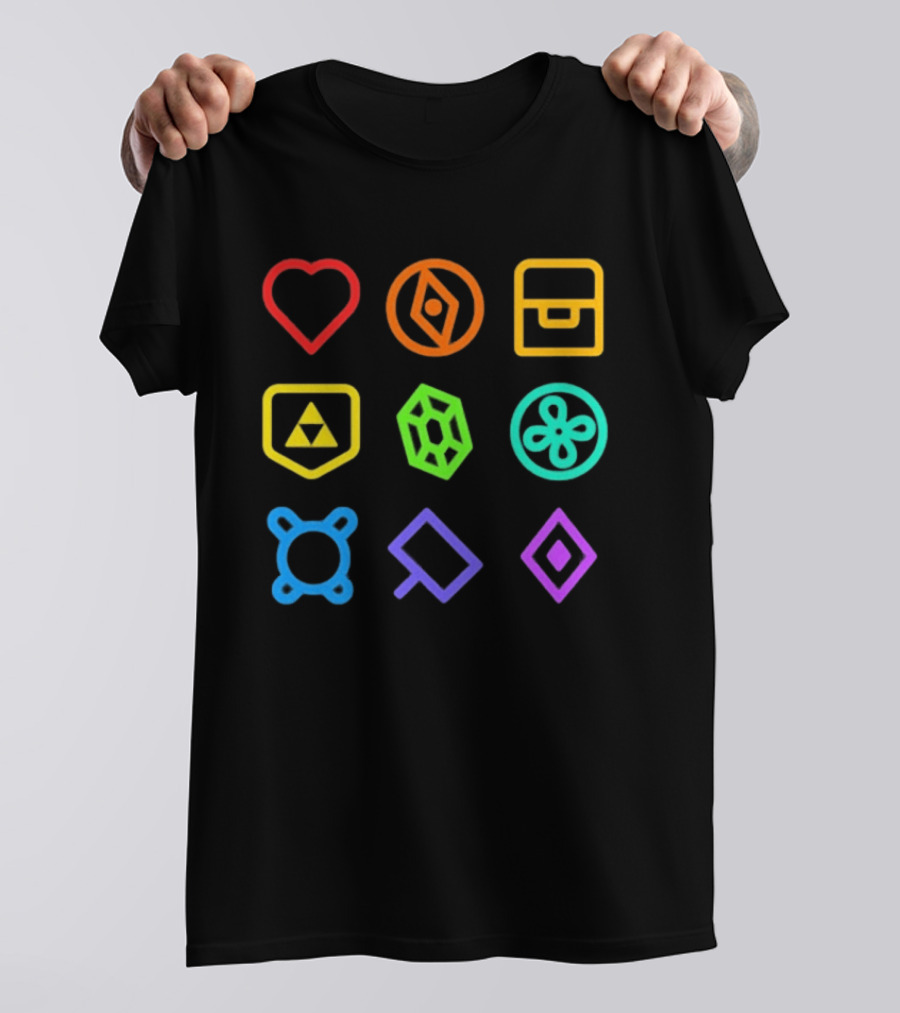 Zeldathon Triforce Heart Compass Chest Neon T-Shirt