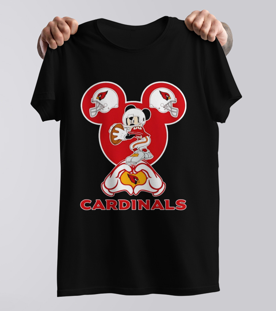 Arizona Cardinals Mickey Mouse Heart Hands Football Helmets T-Shirt