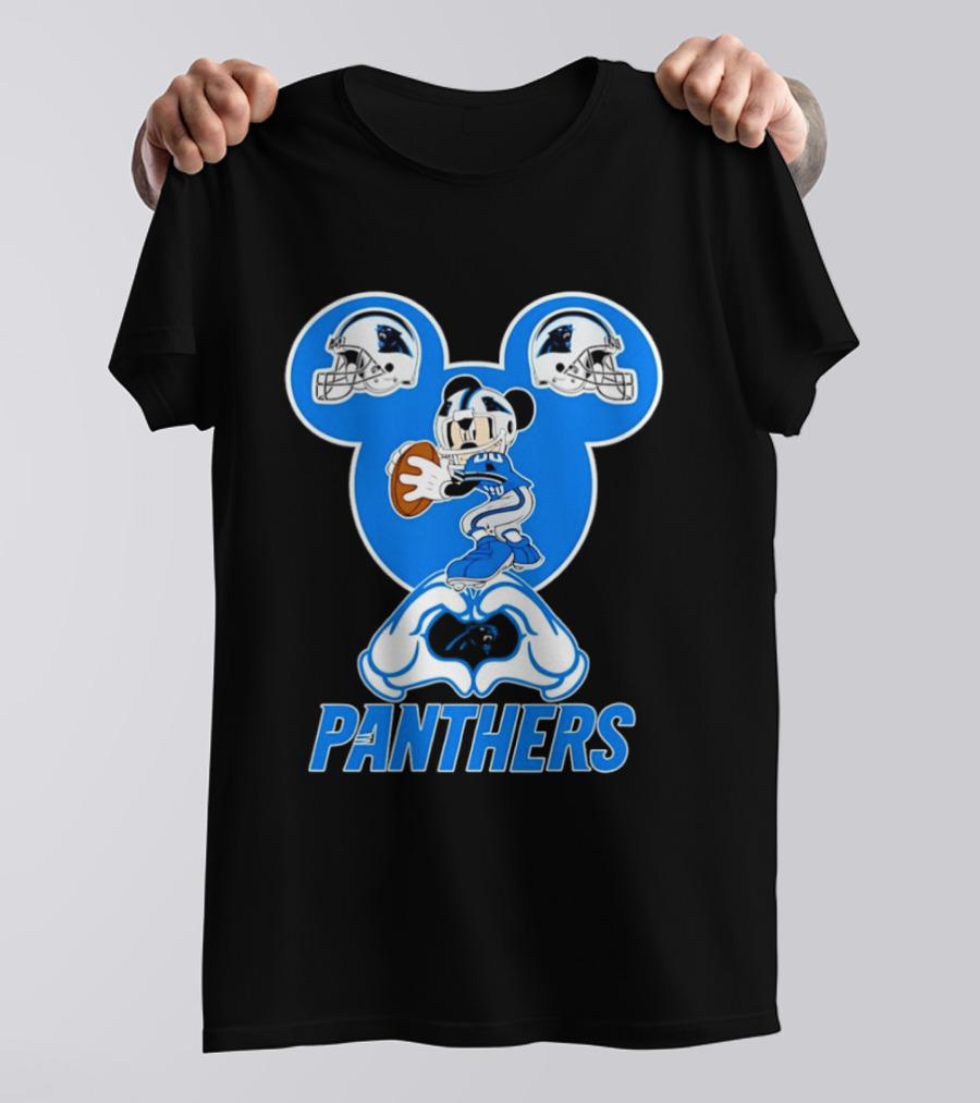 Panthers Mickey Mouse Football Love Heart Hands T-Shirt
