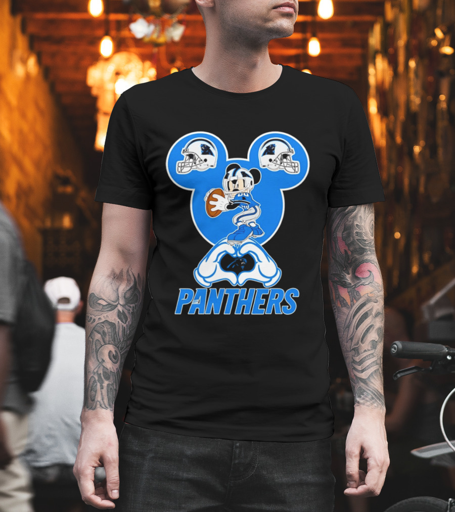 Panthers Mickey Mouse Football Love Heart Hands T-Shirt