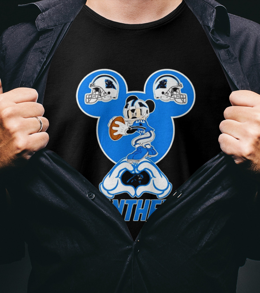 Panthers Mickey Mouse Football Love Heart Hands T-Shirt