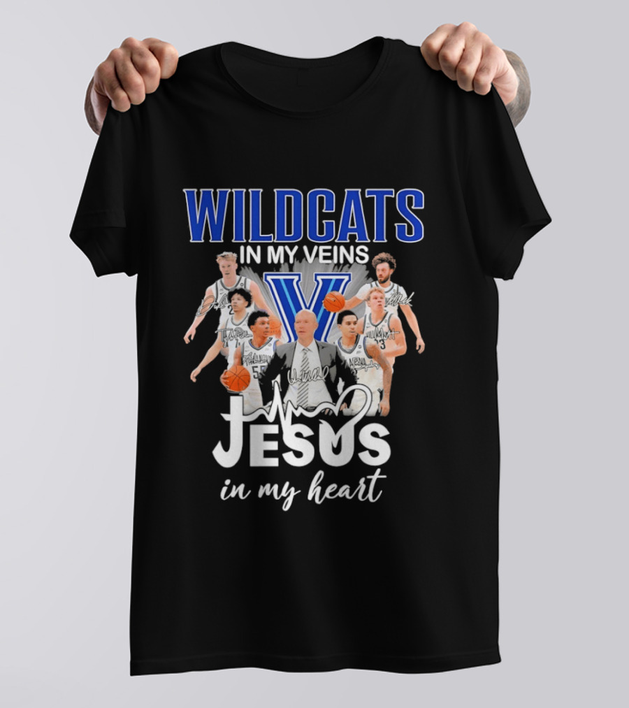Wildcats In My Veins Jesus In My Heart Villanova Basketball Team Coach Kevin Willard T-Shirt