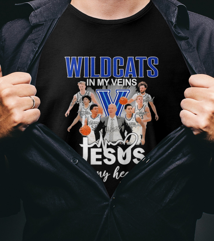 Wildcats In My Veins Jesus In My Heart Villanova Basketball Team Coach Kevin Willard T-Shirt