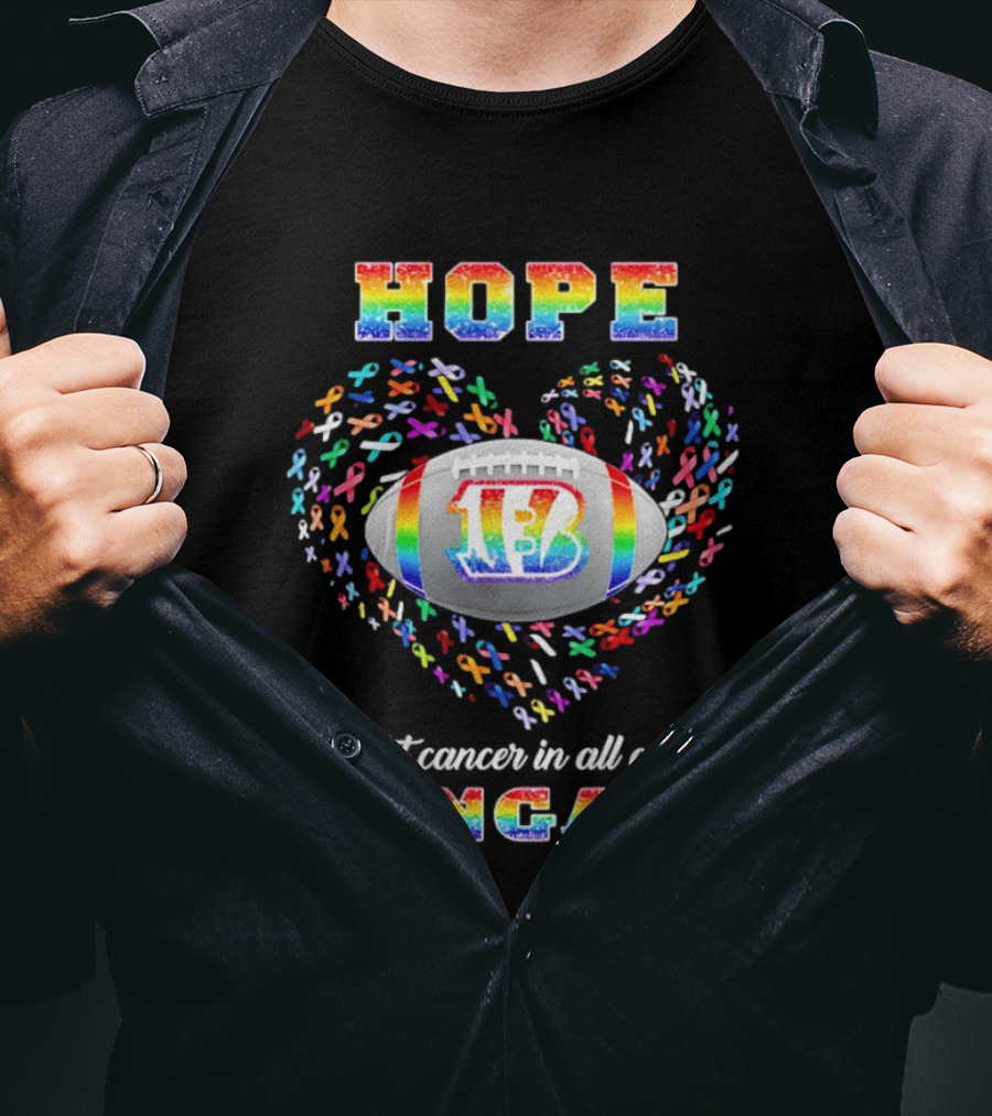 HOPE Bengals Ribbon Heart Cincinnati Fight Cancer Rainbow T-Shirt