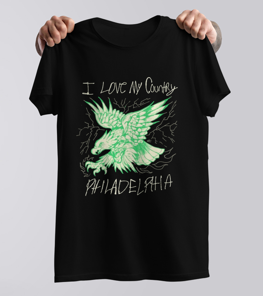 I Love My Country Philadelphia Eagles Electric Green Eagle T-Shirt