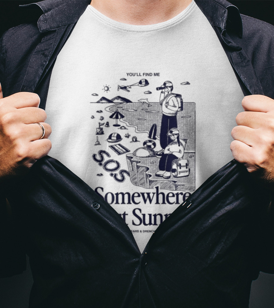 Somewhere Out Sunny SOS Beach Ocean Adventure Vibes T-Shirt