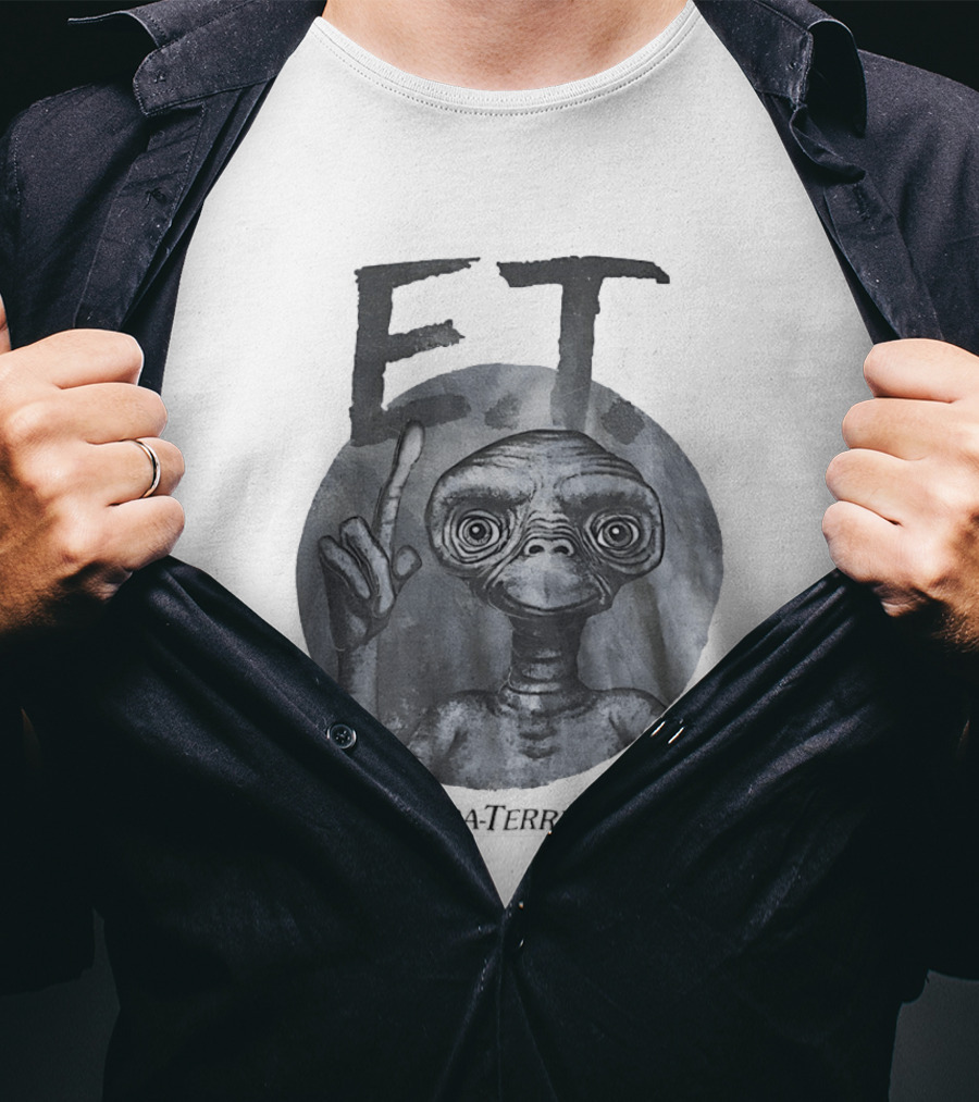 ET The Extra Terrestrial Iconic Finger Pose Black And White T-Shirt