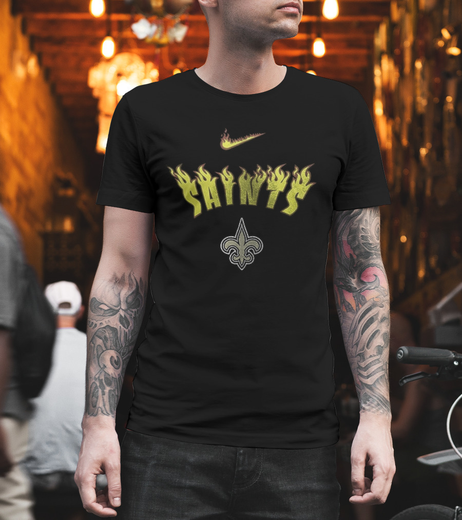 New Orleans Saints Firewave Go Saints Fleur De Lis Flame T-Shirt