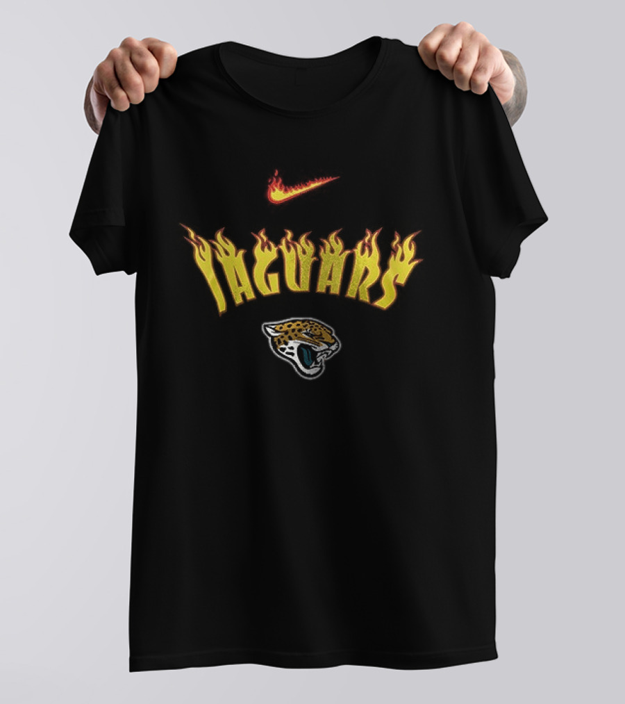Nike Jacksonville Jaguars Flames Helmet Duuuval Football T-Shirt