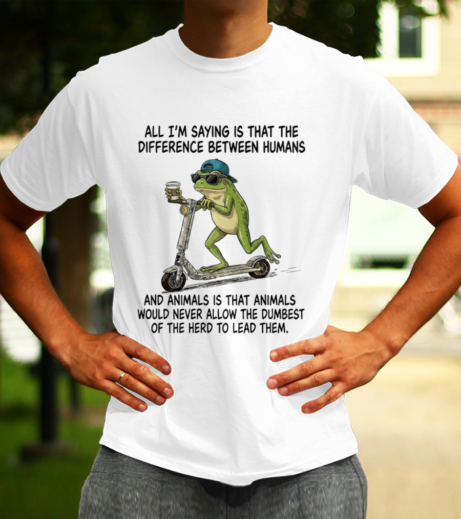 Frog Scooter Humor Difference Between Humans And Animals Leadership T-Shirt