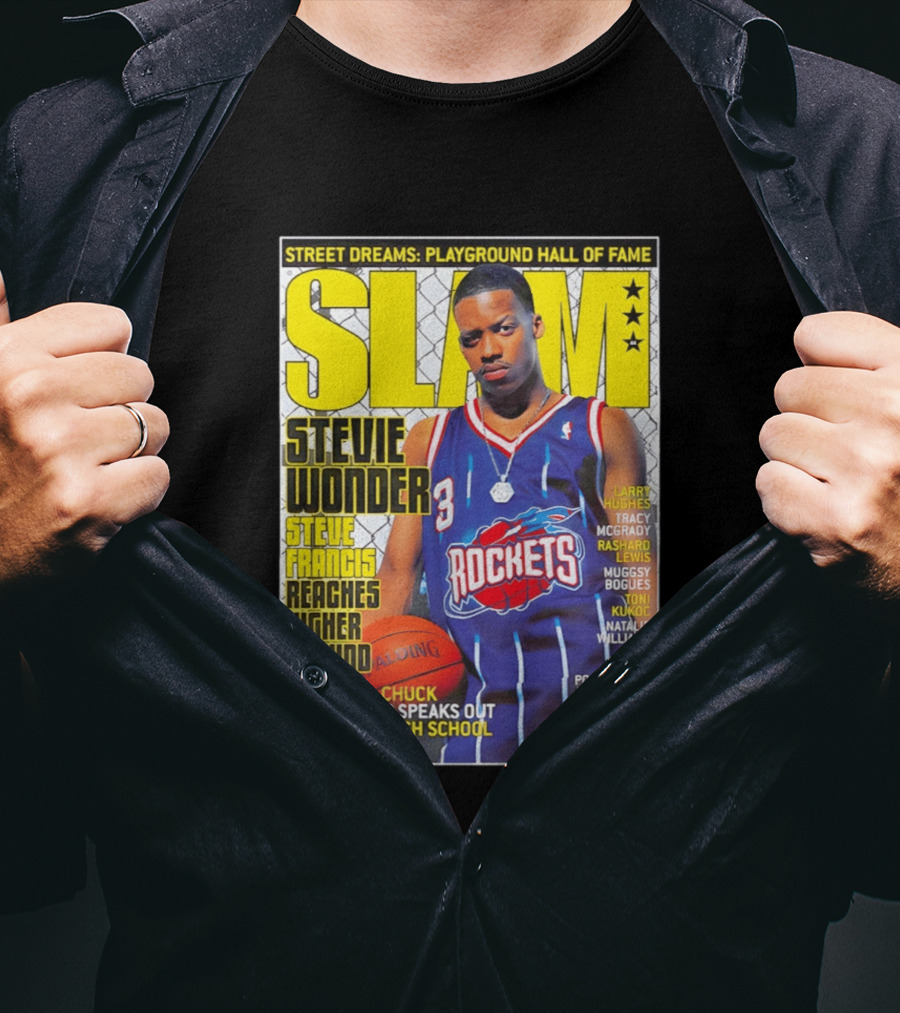 SLAM Stevie Wonder Steve Francis Reaches Higher Ground Rockets Basketball T-Shirt