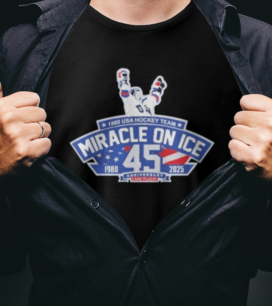 1980 USA Hockey Team Miracle On Ice 45th Anniversary 1980 2025 Lake Placid T-Shirt